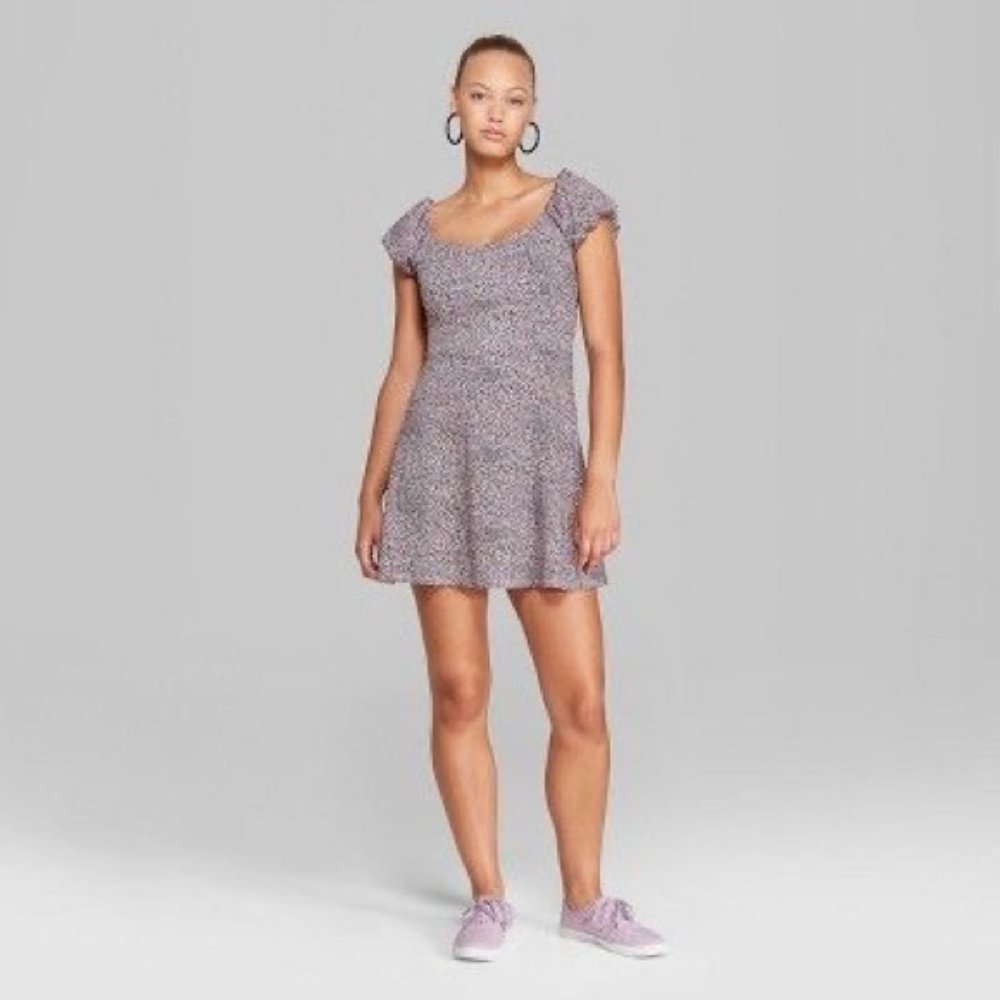 Wild Fable purple pink leopard print dress womens size medium and large rouched